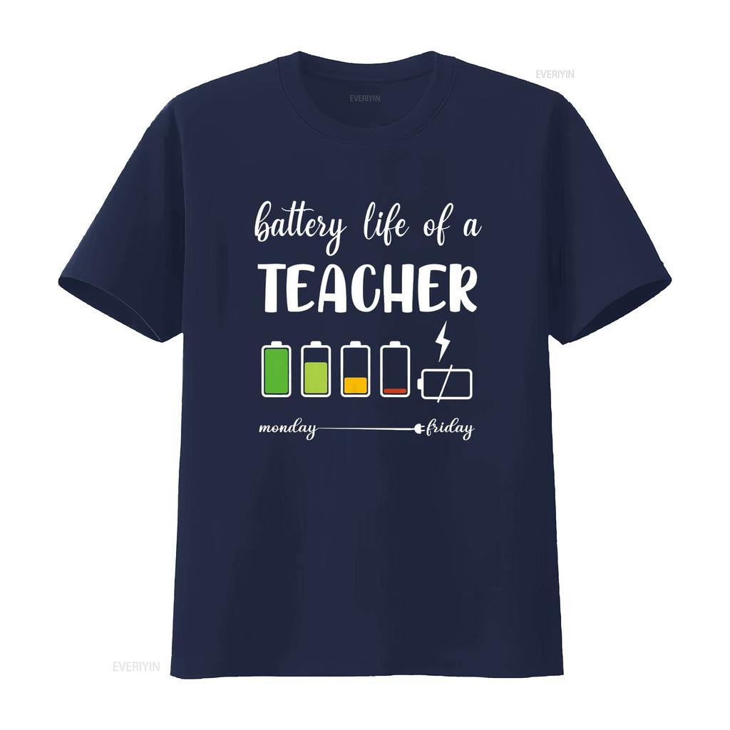 Funny Battery Life of a Teacher T Shirt vintage Washed Casual fashion Unisex designer clothes homme streetwear Versatile