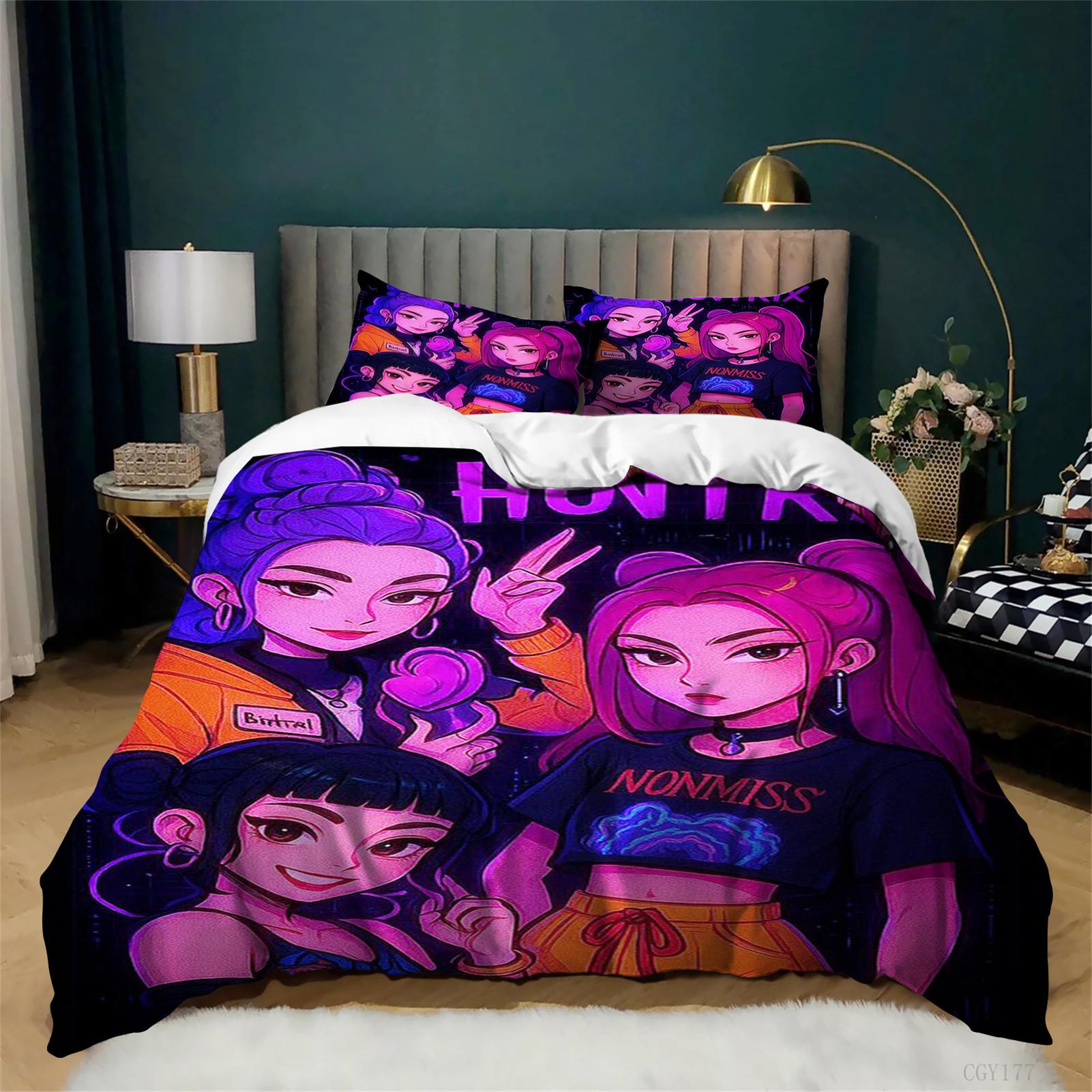 KPop Bedding Sets Soft Breathable Duvet Cover Sets Twin Size 3 Pieces Lightweight Quilt Cover for All Season 135x200cm