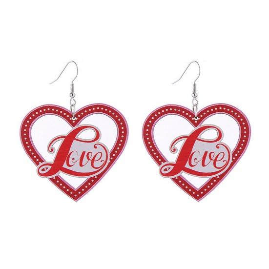 1 Pair Women Color Contrast Love Letter Print Earrings Pink Series Hook Earrings Romantic Valentine Day Drop Earrings