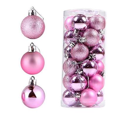 24 Pink Christmas Tree Decoration Balls - X-Mass Hanging Ornaments, Merry Christmas Ball Bauble for Home Party (Pink 24)
