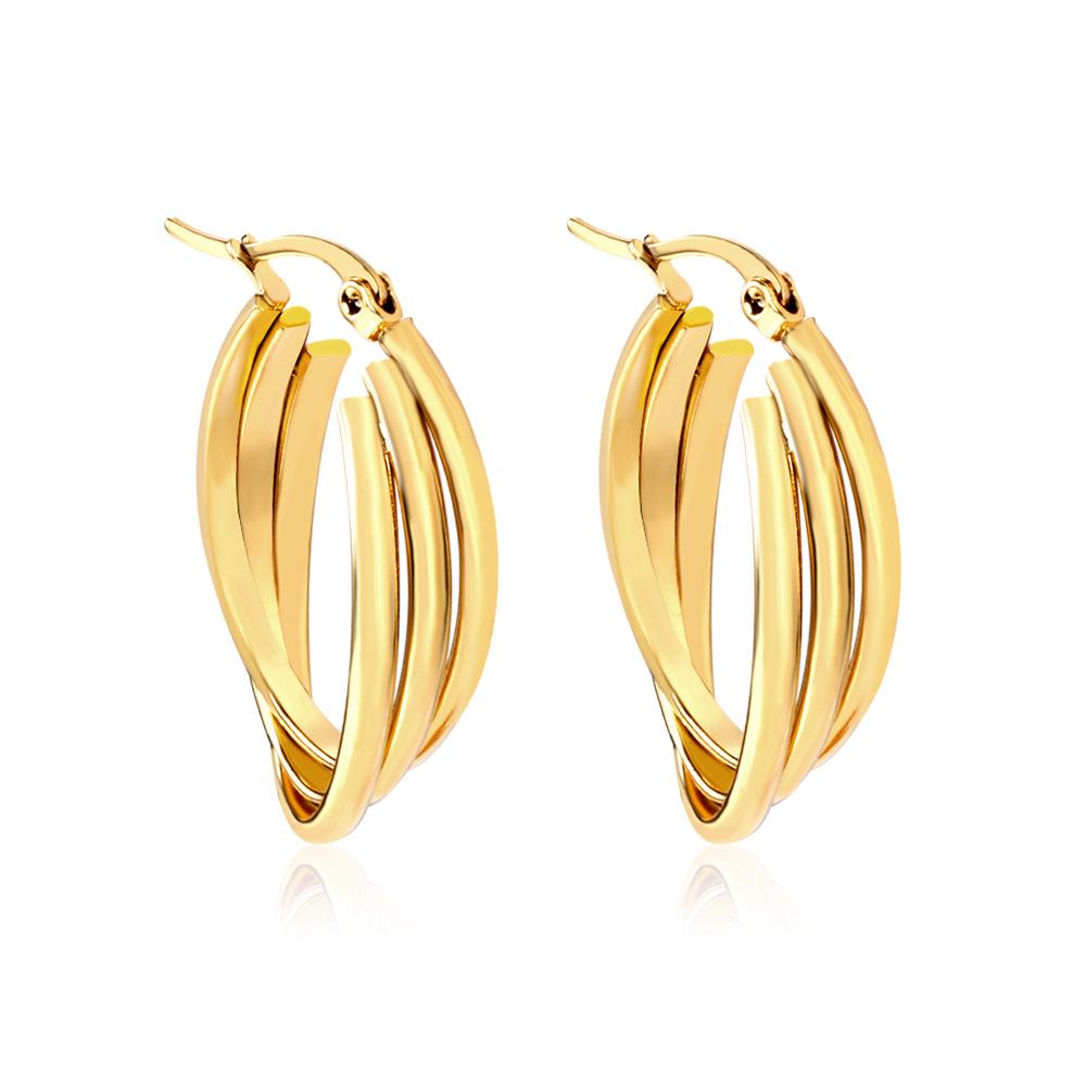 High-End European and American Stainless Steel Hoop Earrings with Steel Beads