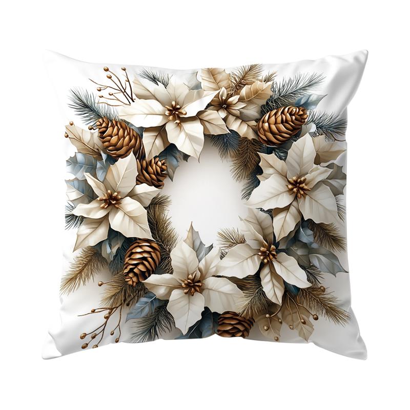 

Home Decor Christmas Poinsettia & Ornament Pillow Covers Pattern Cushion Cover Suitable for Sofa Bedroom Car Pillow Cover 16x16Inch