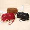 Genuine Leather Women Double Zip Wallet   Ladies Clutch Purse Cowhide Wristlet Bag Coin Purse Fashion Mobile Phone Bags