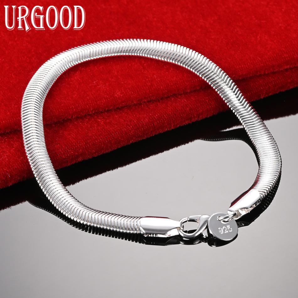 925 Sterling Silver 6mm Flat Snake Chain Bracelet Fashion Wedding Jewelry