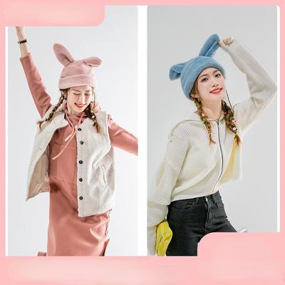 New Rabbit Ear Hat Girls Winter Warm Hat Beret Cute Stretch Plush Hat