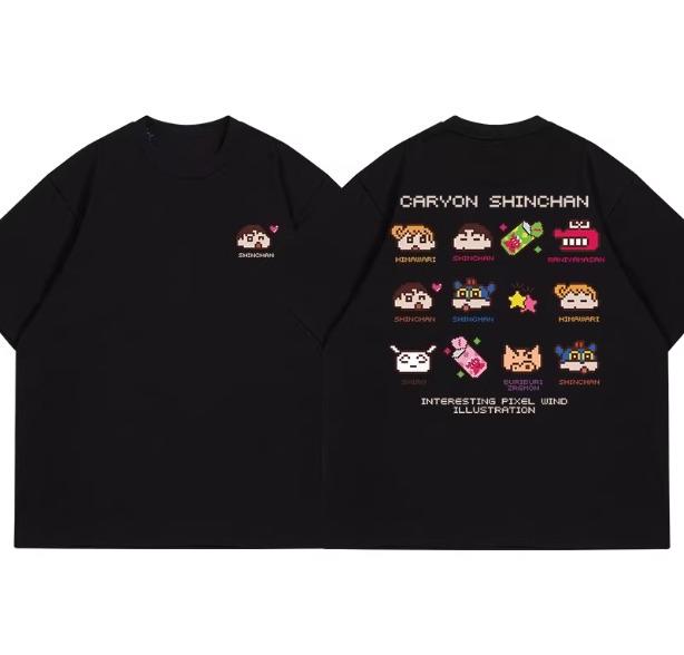 

2026 Summer Comic Form Crayon Shinchan Image 100 Cotton Printed Oversize Casual Tshirt Adult Children Parentchild Top y2k S