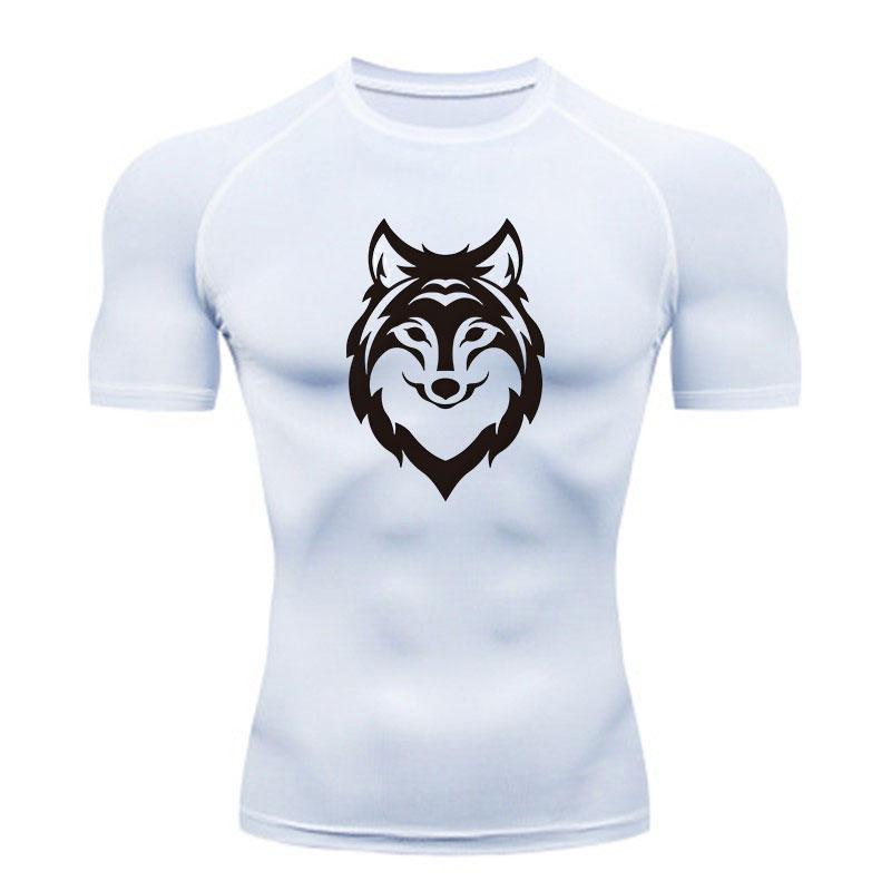 Men's Compression Athletic Workout T-Shirt, Stylish Wolf Hea