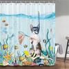 Funny Cat Dinosaur Shower Curtain Fishing Japanese Ocean Wave Rustic Wood Farmhouse Fabric Kids Bath Curtains For Bathroom Decor