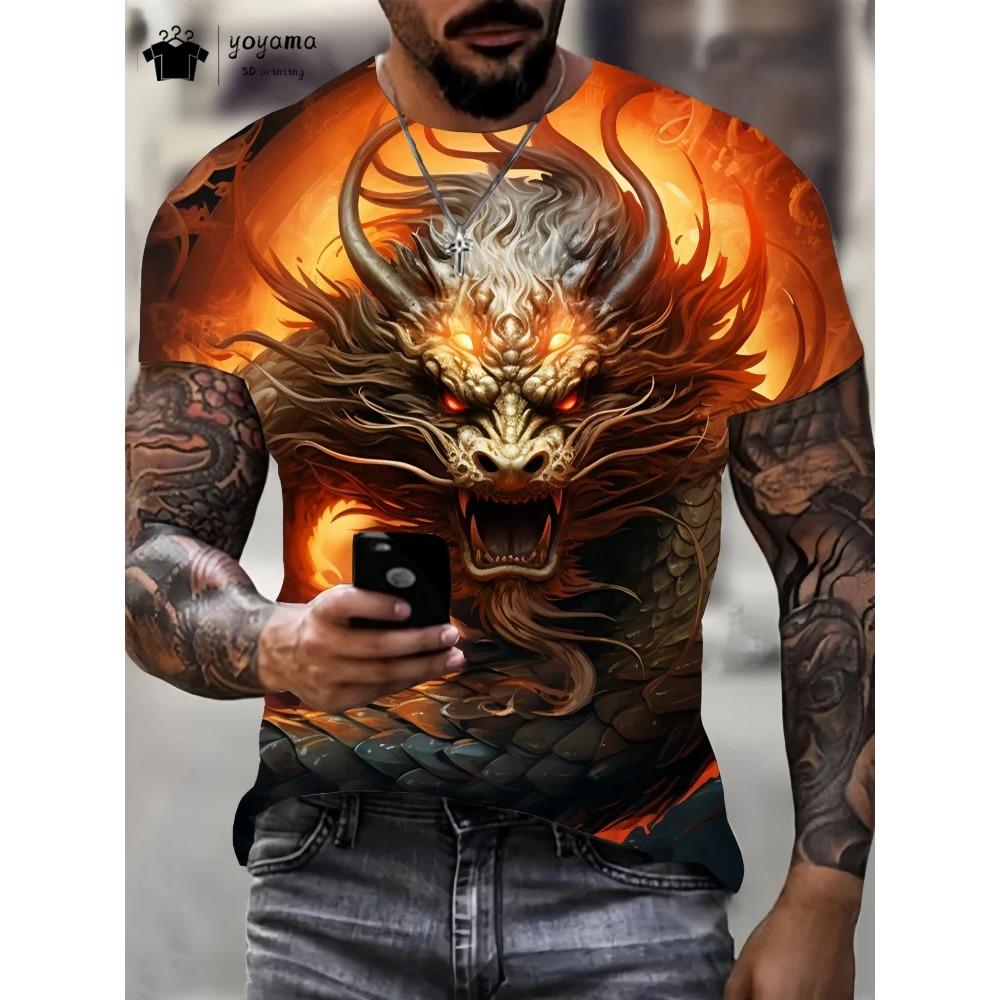 

3D Футболки с графикой дракона Летняя уличная трендовая одежда Мода Дышащие Сто круглый вырез Мужские футболки XS