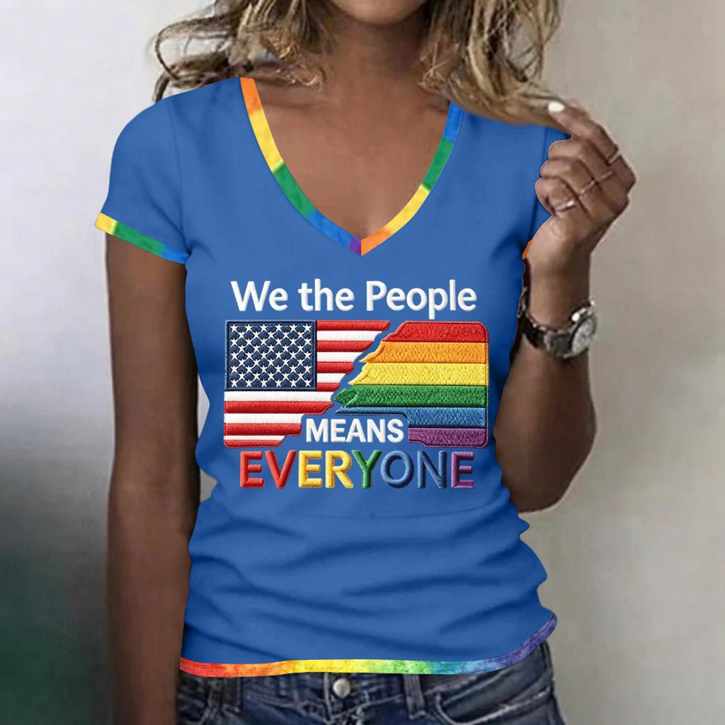Women's Casual V Neck Short Sleeve T Shirt Patriotic Independence Day Printed Tee Top Lightweight Comfortable Fit