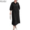 ZANZEA Women Casual Turn Down Collar Loose 3/4 Sleeve Solid Shirt Dress