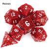 7 Pcs Red White Metal Dice Maze Hollow Metal Polyhedral Dice Set Suitable for Role-Playing RPG  Board Game Card Game
