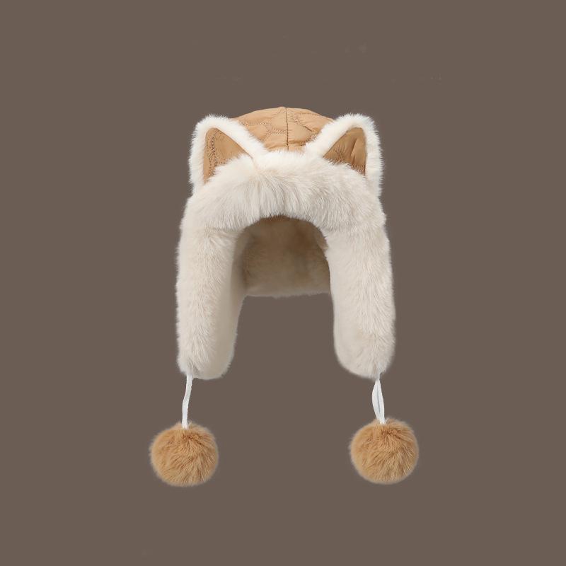 Cute fox ears plush hat women winter thickened plush warm cycling cold ear protection