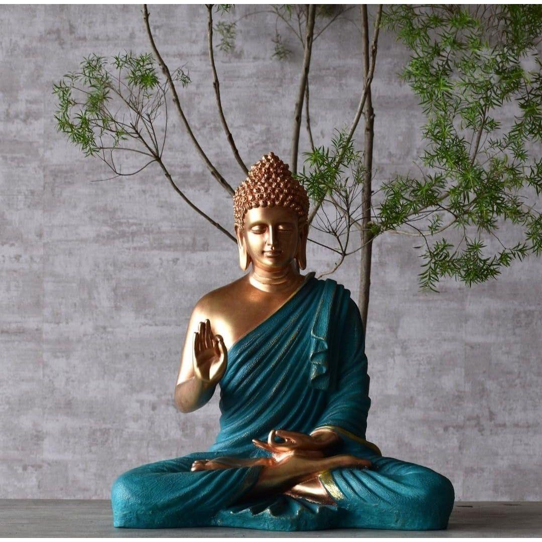 

Новая статуя сидящего Будды для декора дома и офиса, статуя идола из мраморной пыли из смолы 15 дюймов синий/золотистый