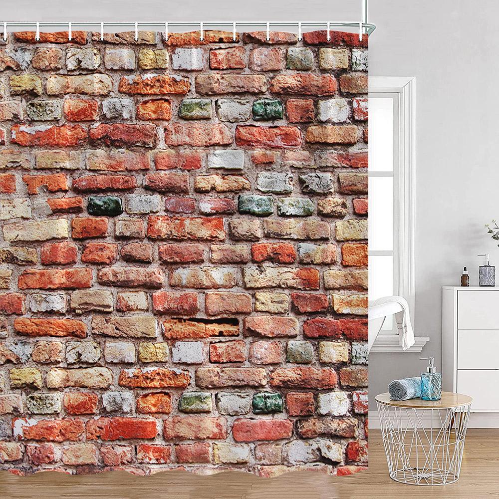 Countryside Wooden Board Shower Curtain Brick Wall Farmhouse Farm Bathroom Curtains Wooden Planks Art Pattern Bath Curtain Decor