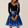 Women's Casual Fashion V-neck Long Sleeved Retro Christmas Print Retro Dress