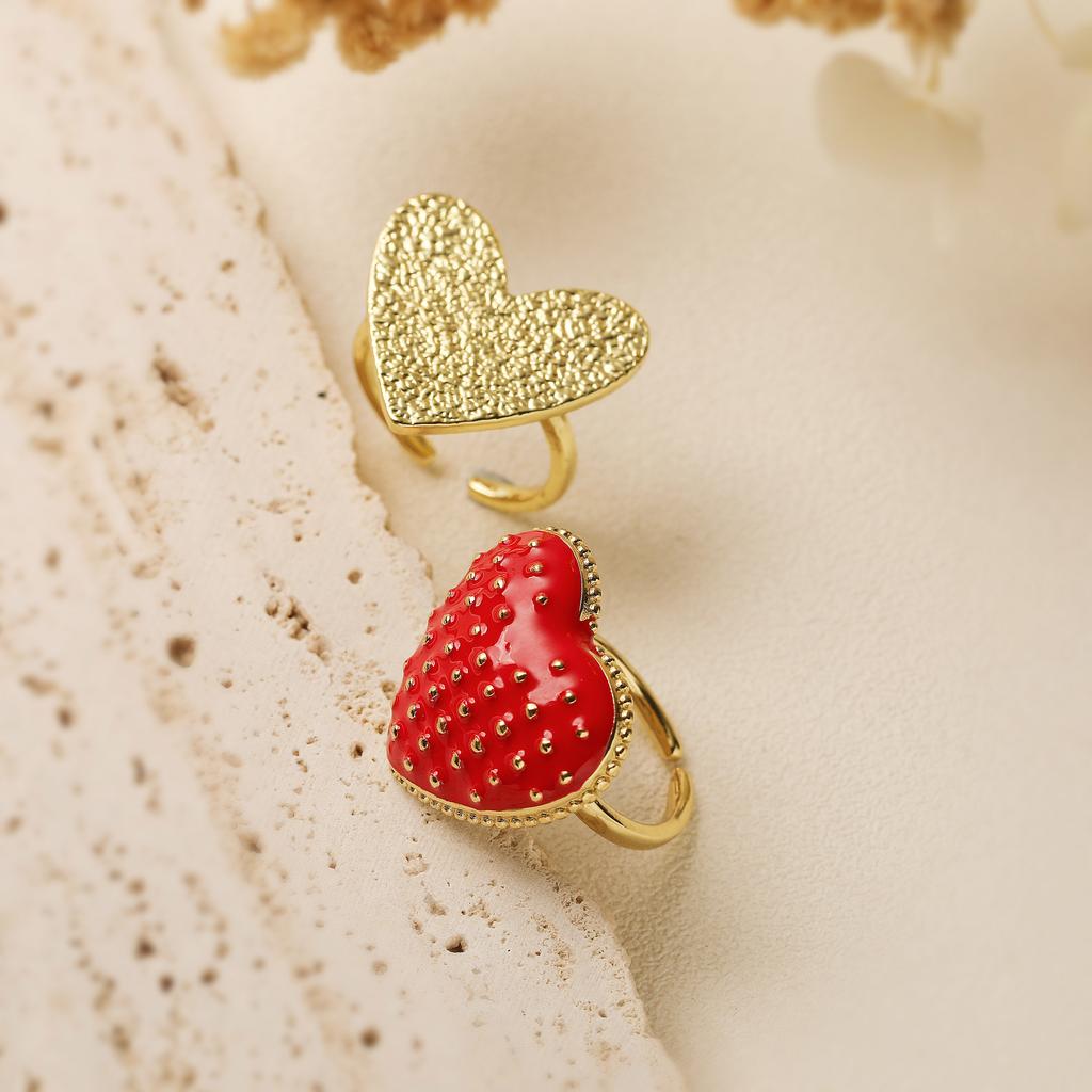 HECHENG,Enamel Drip Red Heart Shape Open Adjustable Copper Metal Ring Ladies Sweet Romantic Jewellery Gift 1pc