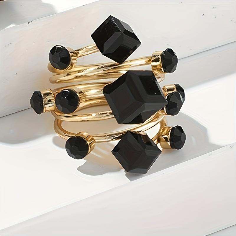 Fashionable temperament design sense and atmospheric personality creative hand ornament geometric square black single ring for women