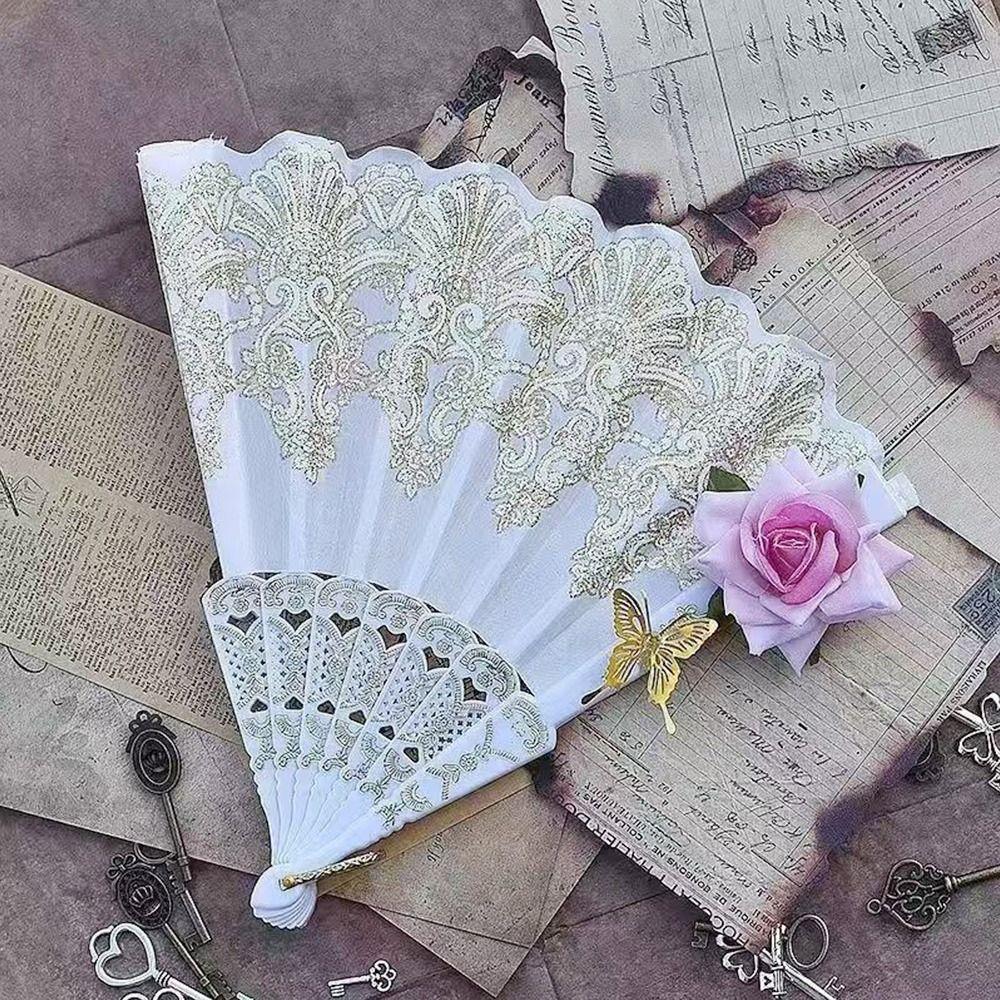 Dance Cosplay Court Lolita Lace Fan Lace Rose Photograph Props Art Craft Gift Hand Held Fans