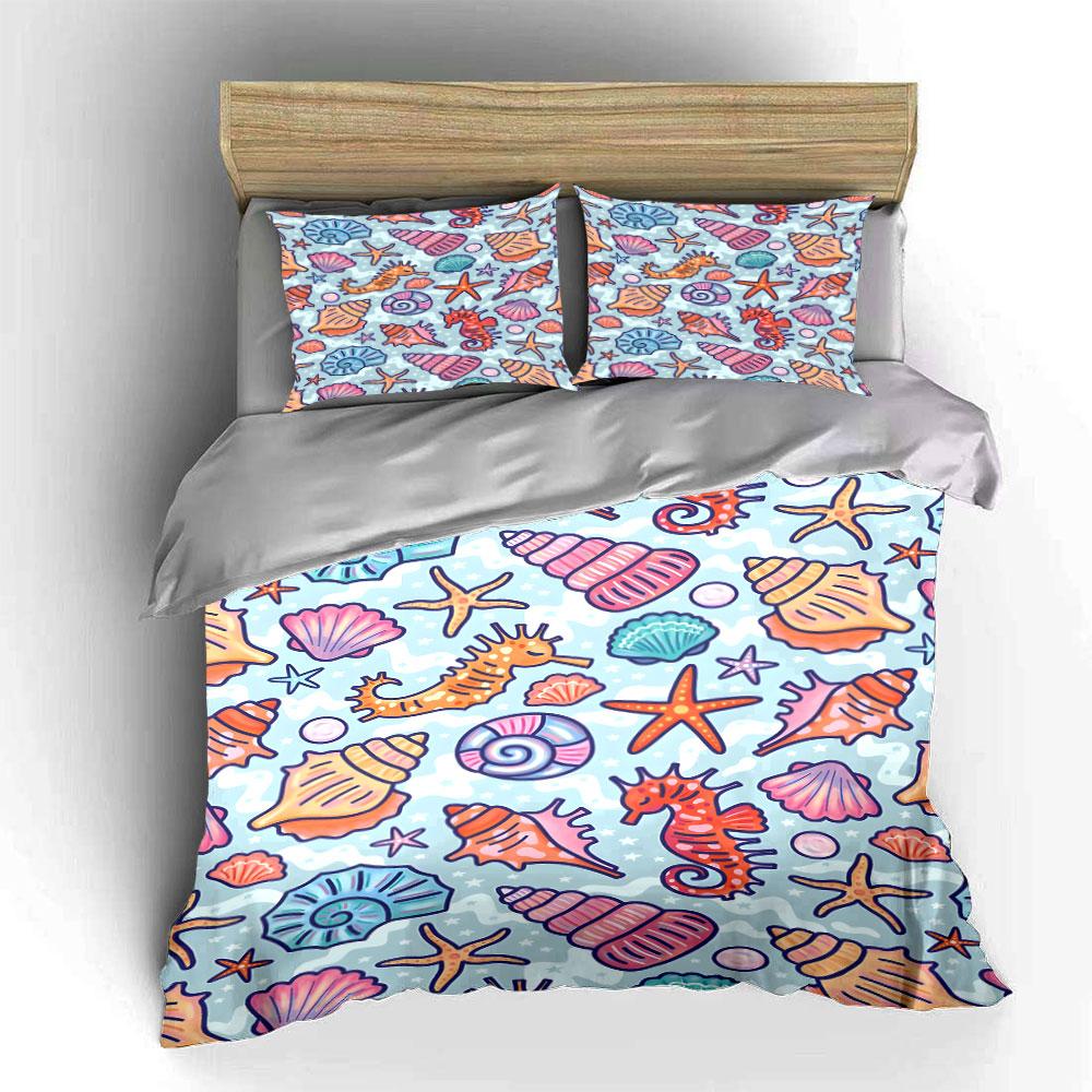 Seaside Theme Three-Piece Set Soft Comfortable Duvet Cover Bedding Set Included 1*Duvet Cover & 2*Pillowcases, Gift