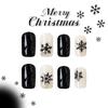 Christmas Press on Medium Square Fake Nails With Black Snowflakes Design - Glossy Glue on Winter Xmas Full Cover Acrylic Artificial Bling Gold