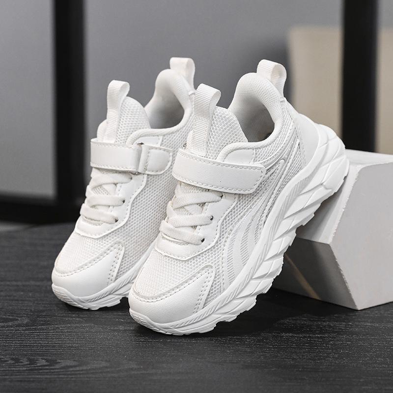 606 Kinder-Sneaker schwarz Frühling und Herbst neu Mesh Jungen kleine weiße Schuhe Mädchen weiße Laufschuhe Kreuz
