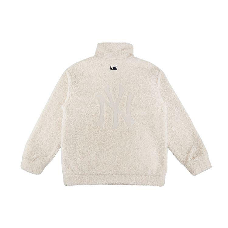 MLB Lamb Fleece Módní volná sportovní mikina s polovičním zipem Unisex mikiny Slonová kost 31MTF3061-50I