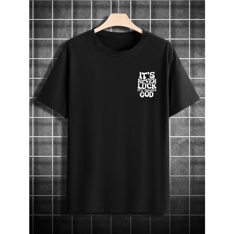 Camiseta casual de manga corta para hombre con estampado de letras y cuello redondo, Camiseta de verano para deportes al aire libre