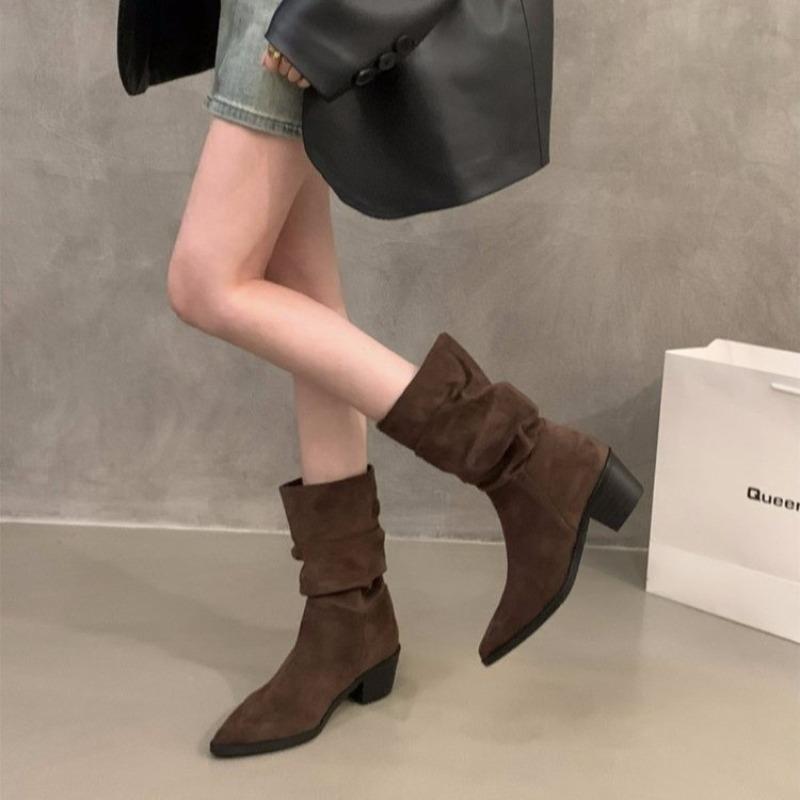Huge Good-looking Thick Heel High Heel Medium Boots Children's New Autumn Western Pile Boots Short Boots Martin Boots
