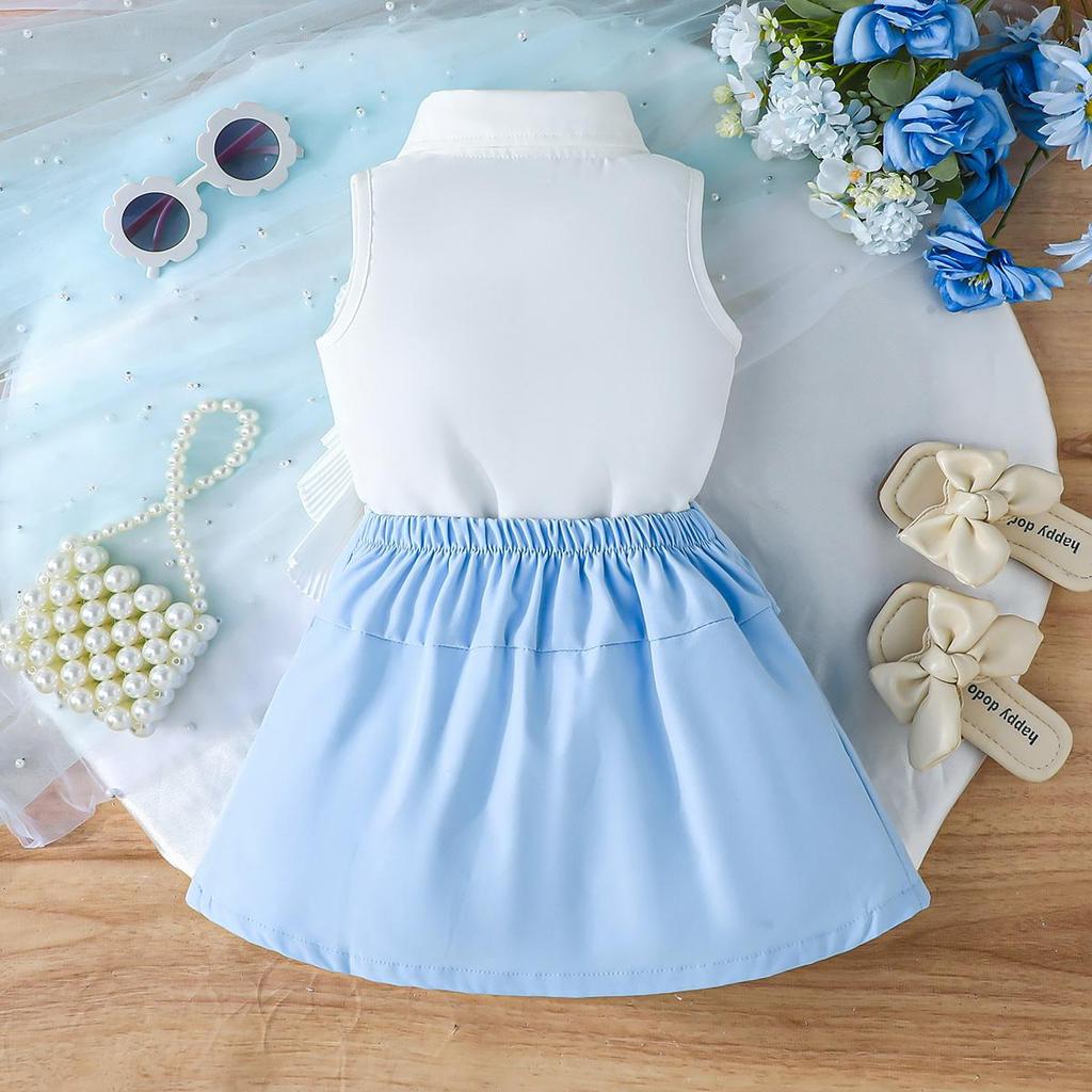 Baby Girls Sleeveless Collared Dress with Pleated Ruffle Accent, Stylish Party Outfit