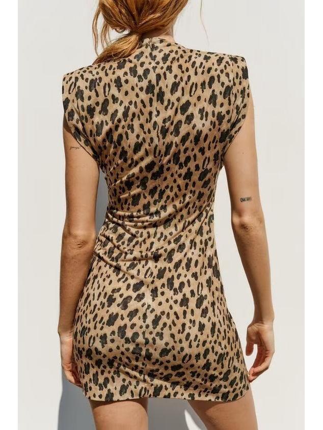 European and American Style Leopard Print Sleeveless Slim Fit Dress - Spring/Summer Collection