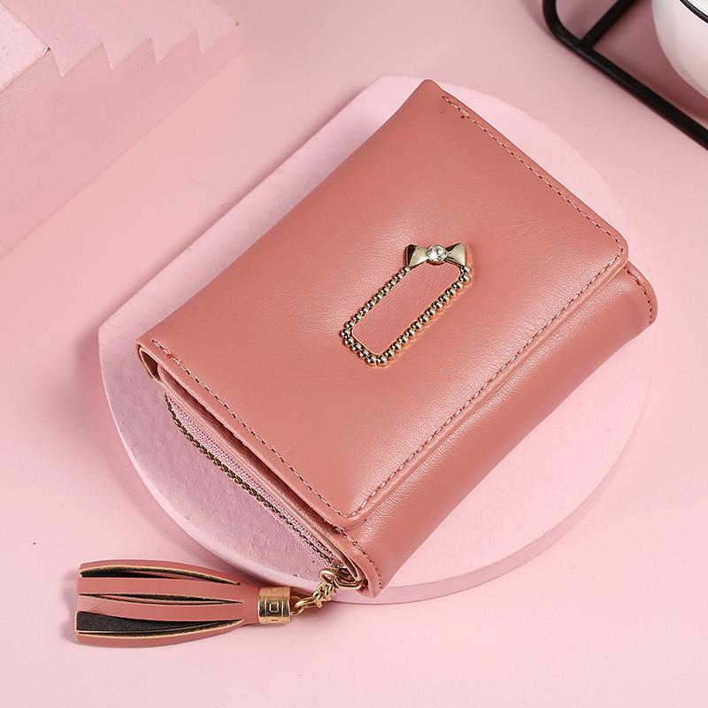 IELGY Women's Wallet PU Leather Short Mini Zipper Cartoon Three-fold Buckle Card Bag