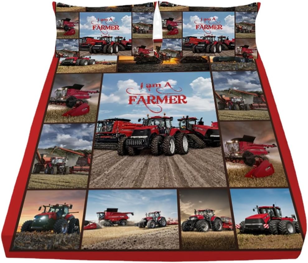 3D Traktor Spannbettlaken Kinder Landwirtschaftliche Geräte LKW Bettwäscheset für Jungen, Traktoren Fahrzeuge Bettlaken Set Atmungsaktive Bettdecke
