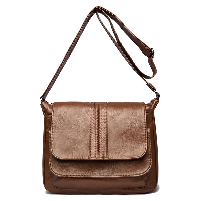 Women's Leather Crossbody Bag with Flap Closure Adjustable Strap Shoulder Bag for Daily