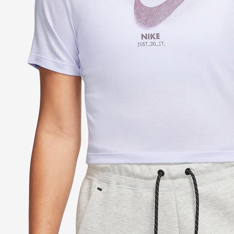 Nike Letter Logo Print Short Sleeve Crop Top Women Tops Purple DZ3750-536