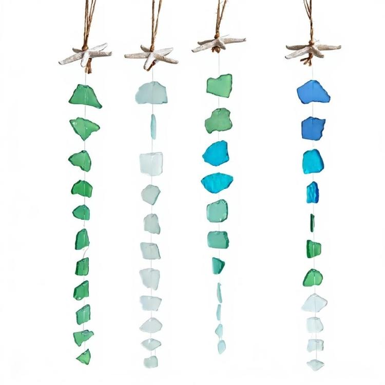 

Sea Glass Wind Chimes with Starfishs Handmade Ocean Wind Chimes for Outside Beach Decors for Home Patios Hanging Ornament 1
