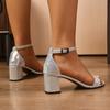 Gold Silver High Heels Sandals for Women Plus Size Pu Leather Ankle Buckle Sandals 2025 Summer Light Comfort Square Heeled Shoes