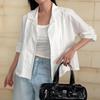 New Arrivals Open Run Women Summer Short Sleeve Collar Linen Jacket Box Fit Back