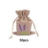50pcs Jewellery Pouch Flax with Stitchwork Rope Jewelry Hoist Bag Round Ornaments Packaging Gifts Wedding Candy