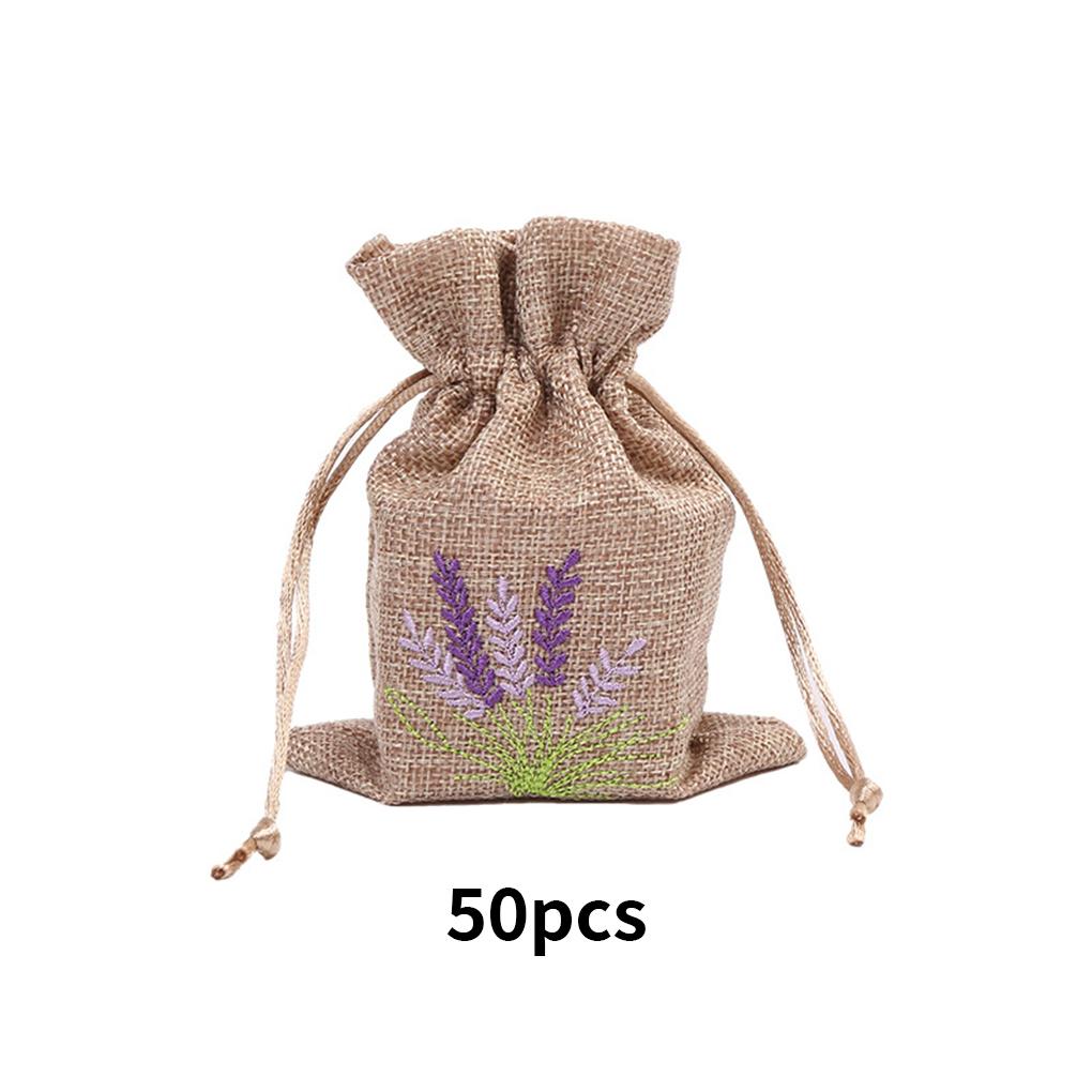 50pcs Jewellery Pouch Flax with Stitchwork Rope Jewelry Hoist Bag Round Ornaments Packaging Gifts Wedding Candy