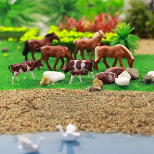 Evemodel Scenery Collection, 1:87 Scale Cow Models, Cow Models, Human Figures, Horse Models, 36-Piece Set, for Farms, Ranches, Micro Landscapes, Decor