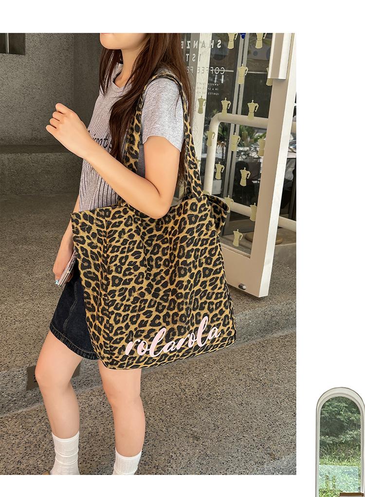 Korean Trendy Pink Leopard Print One-Shoulder Canvas Bag - Large Capacity, Versatile Women's Fashion Accessory for Commuting