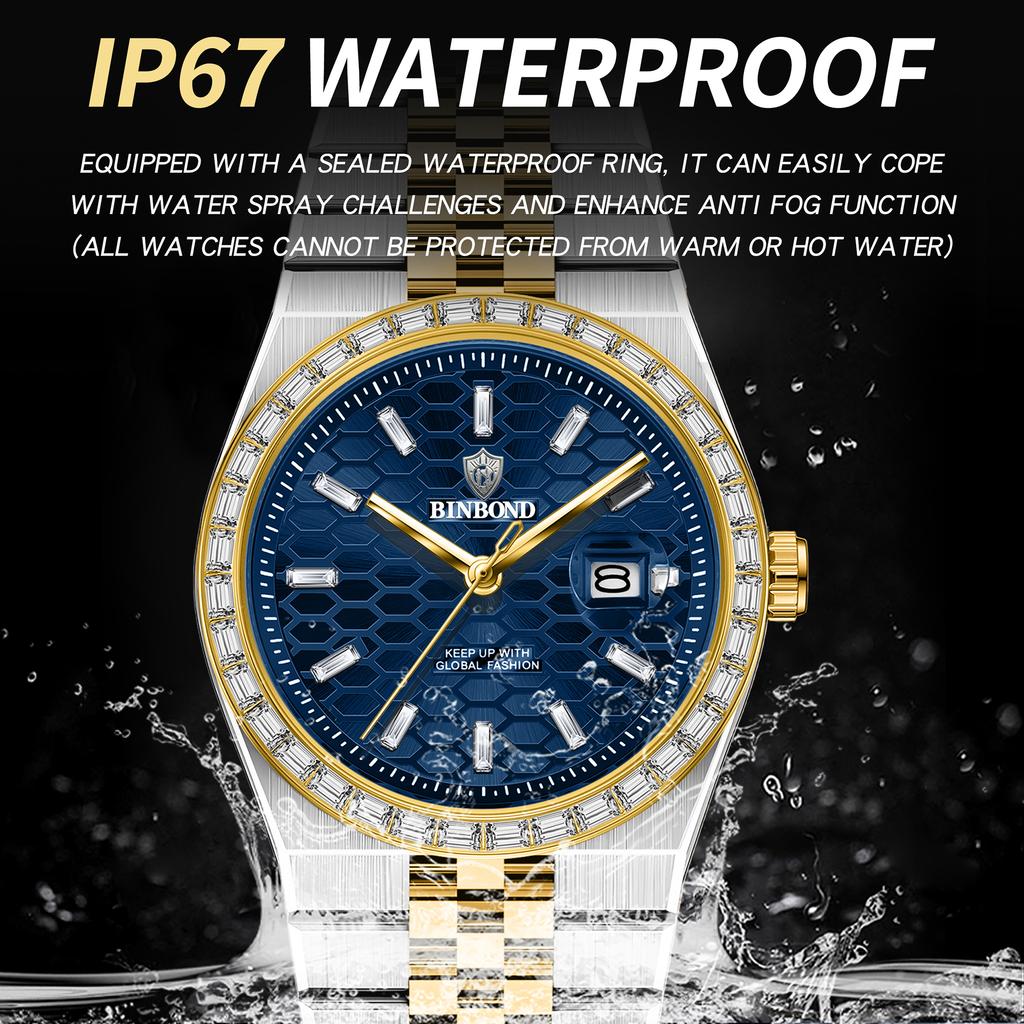 BINBOND Waterproof Precise Auto Date Men's Watch Quartz Watches For Men Luxury Stainless Steel Durable Luminous Casual Reloj