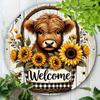 Farmhouse Rustic Metal Wall Art Sunflower Cow Welcome Sign Iron Home Decor