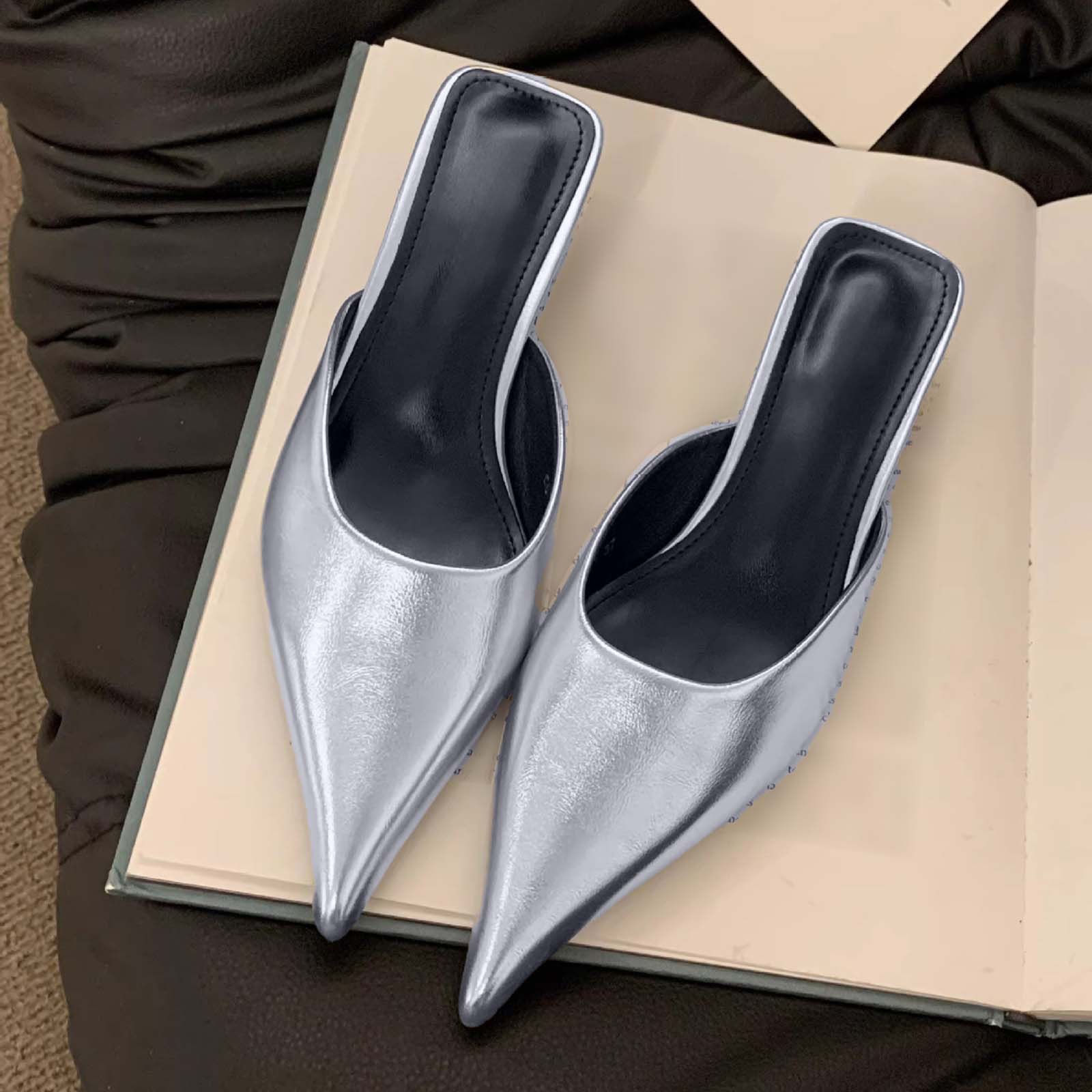 

Ladies Half Slippers With Pointed Toe French High Heels 35 білий