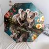 Fantasia koala e fiori, ombrello pieghevole automatico, design portatile e pieghevole, 8 stecche, un regalo di Natale o di compleanno.