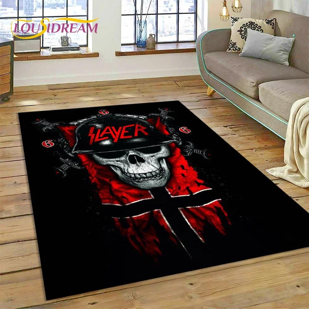 Tappeto Rock Slayer Heavy Metal Band 3D per Camera da Letto Soggiorno Casa Decorazione Divano, Gioco Bambini Grande Tappetino Decorativo Pavimento Regalo