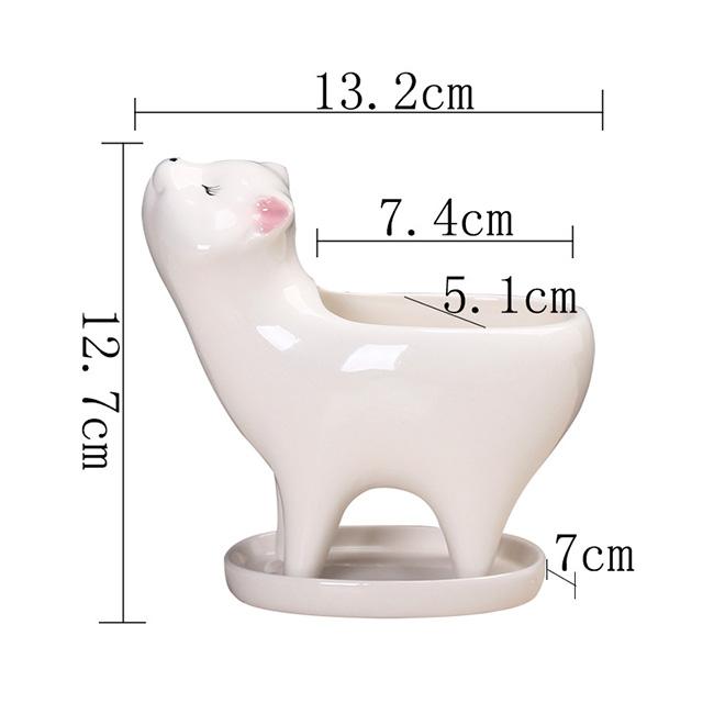 Dropship Ceramic Flower Pots Cartoon Cute and Personalized Gardening Cat Tail Ceramic Flower Pots for Succulent Cactus Planting (White,13.2*12.7cm)