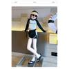 Girls' Swimwear Mid-Size Long-Sleeve Two-Piece Set—Polyester Color-Blocked Activewear for Sports Leisure and Hot Springs