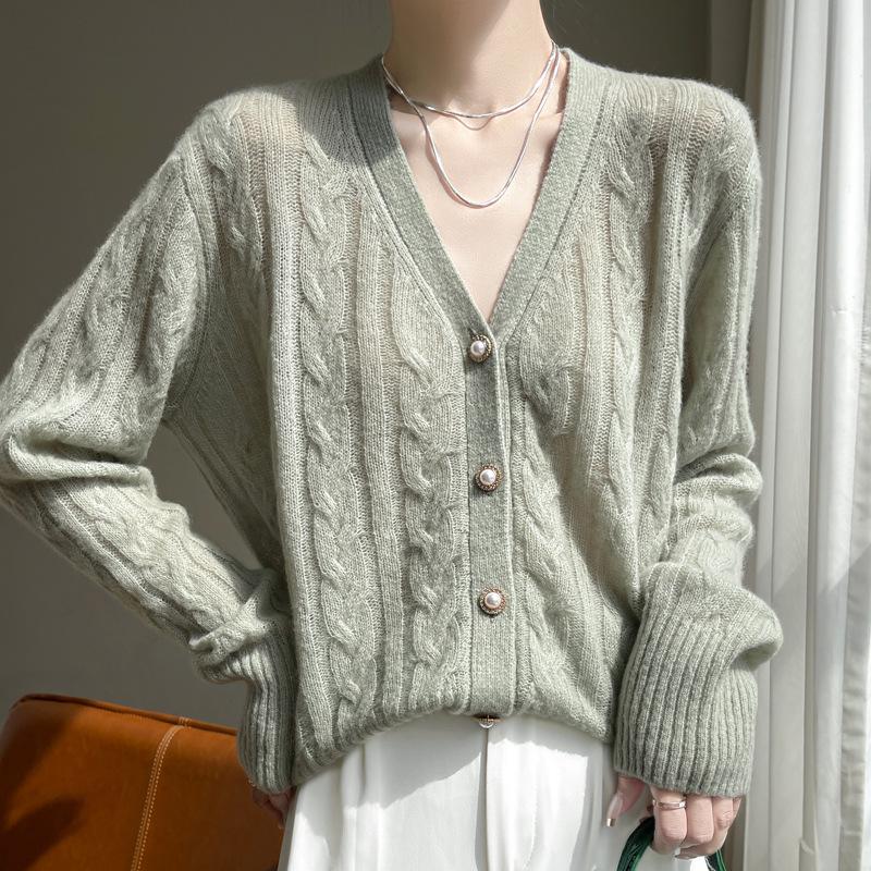 Women's V-Neck Mulberry Silk & Cashmere Knit Cardigan - Autumn/Winter Collection